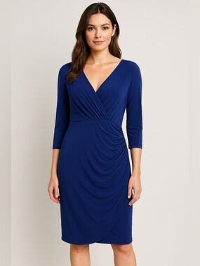 Lauren Ralph Lauren Deep Navy Faux-Wrap Midi Dress 14w